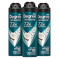 Degree Men Advanced Antiperspirant Deodorant Dry Spray Coconut Rush 3 Count 72-Hour Sweat and Odor Protection​ Deodorant for Men With MotionSense Technology 3.8 oz