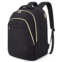 BAGSMART Travel Laptop Backpack Women 17.3 Inch Computer Backpack with USB Charging Port College Bookbag Work Business, Quilted Black