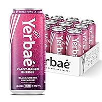 Yerbae Energy Beverage - Black Cherry Pineapple, 0 Sugar, 0 Calories, 0 Carbs, Energized by Yerba Mate, Plant-Based, Healthy Alternative to Sugary Drinks, 16oz cans (12 Pack)
