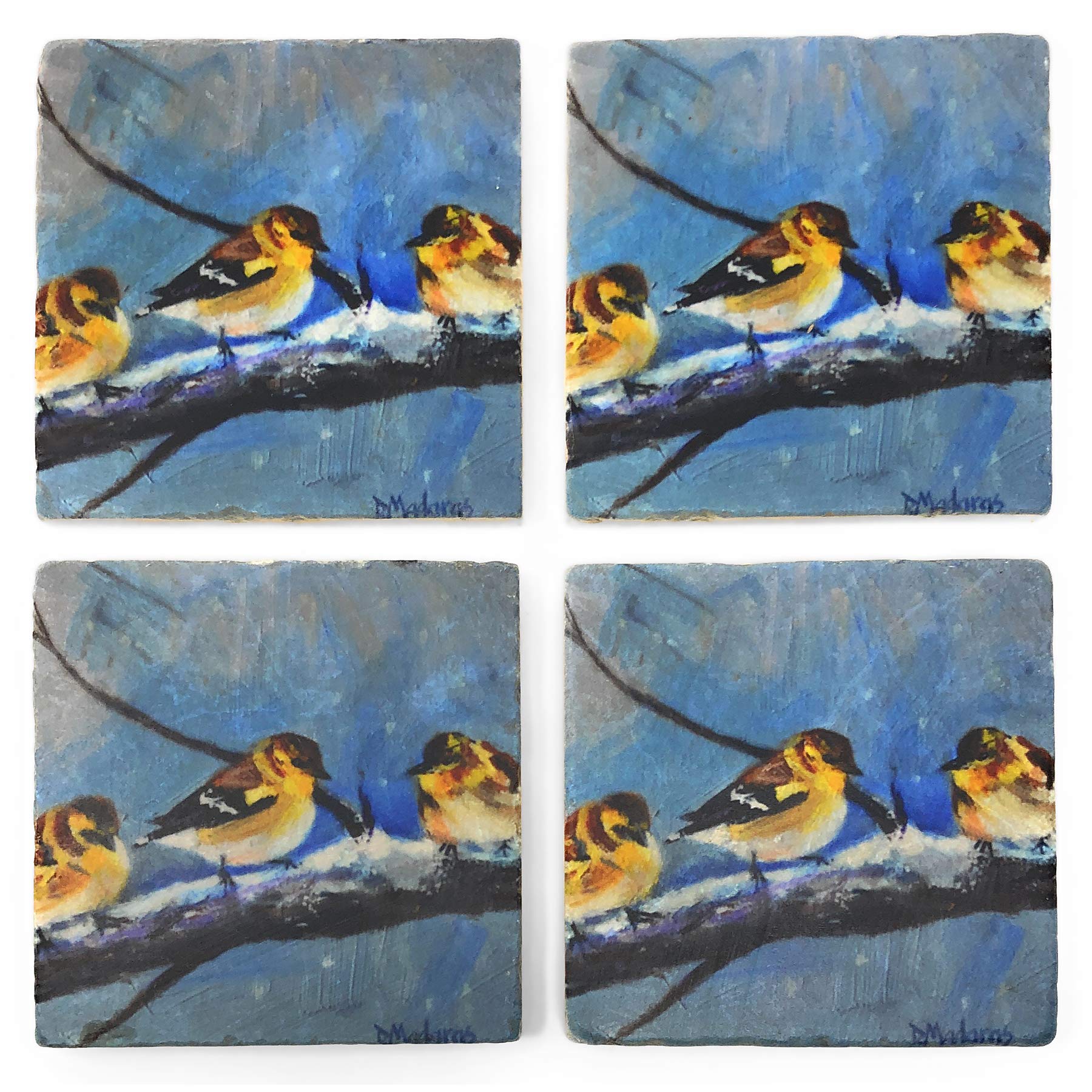 Studio Vertu Sparrows in Snow Marble Coasters, Set of 4