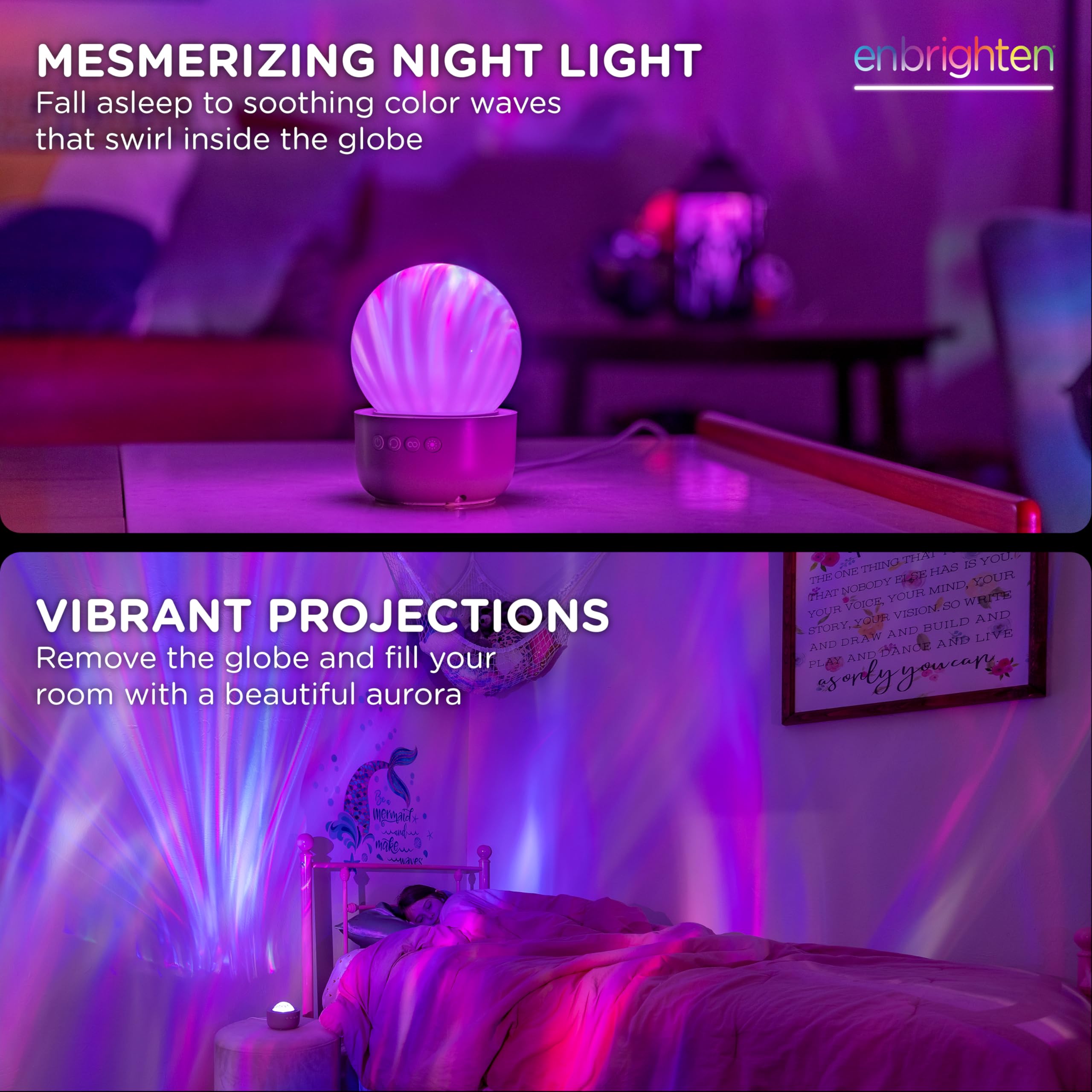 Enbrighten Aurora Wave Galaxy Projector Night Light Northern Lights Tabletop Crystal-Ball, Light for Bedroom, Playroom, Kids, Adults, and More, 76044