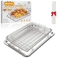 12.8“ x 9.6“ Air Fryer Basket for Oven, YEPATER Stainless Steel Crisper Tray and Pan with 30 PCS Parchment Paper, 2-Piece Set, Baking Pan Perfect for the Grill,Easy to Clean