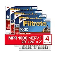 Filtrete 20x20x2 AC Furnace Air Filter, MERV 11, MPR 1000, Micro Allergen Defense, 3-Month Pleated 1-Inch Electrostatic Air Cleaning Filter, 4 Pack (Actual Size 19.5 x 19.5 x 1.75 in)