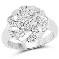 0.25 Carats Genuine White Diamond (I-J, I2-I3) Floral Ring Solid .925 Sterling Silver with 18KT White Gold Plating
