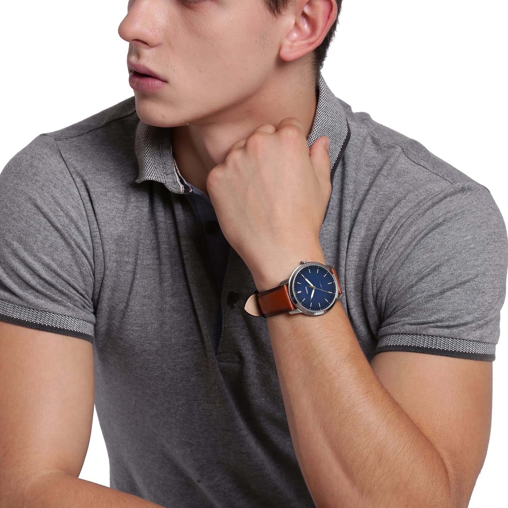 Fossil Minimalist Men's Watch with Leather or Stainless Steel Band, Chronograph or Analog Watch Display with Slim Case Design
