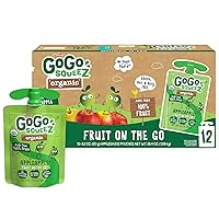 GoGo squeeZ Fruit on the Go Organic, Apple Apple, 3.2 oz (Pack of 12), Unsweetened Organic Fruit Snacks for Kids, Gluten Free, Nut Free and Dairy Free, Recloseable Cap, BPA Free Pouches