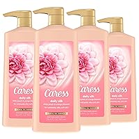 Caress Hydrating Body Wash with Pump Shower Gel For Soft, Silky Skin Daily Moisture Body Wash With Silk Extract & Floral Oil Essence, 25.4 Fl Oz (Pack of 4)