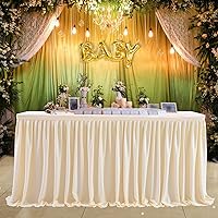 9ft Ivory Table Skirts for Rectangle Tables Polyester Pleated Table Skirt Ruffle Tablecloth for Wedding Birthday Party Baby Shower Bridal Shower Banquet Table Decorations