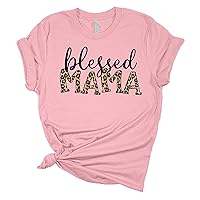 Women's Mother's Day Blessed Mama Grandma Leopard Print Leopard Print Short Sleeve T-Shirt Graphic Tee Pink