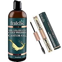 Live Fraiche USDA Castor Oil Organic 16oz & Clear Mascara Tube - Organic Castor Oil for Hair Growth with Lash Serum for Eyelashes and Eyebrows Castor Oil for Skin - Moisturizes and Clears Dry Skin