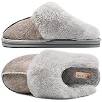 KuaiLu Womens Fluff Dual Memory Foam Slippers Ladies Cozy Arch Support Warm Scuff Slippers Slip on Comfy Winter House Shoes with Non-Slip Indoor Outdoor Hard Sole