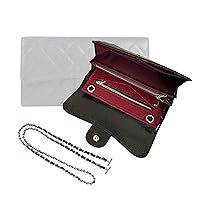 Long Wallet Conversion Kit for Long Flap Wallet Insert & Chain Strap Wallet on Chain Gold Silver CardHolder Crossbody Converter Kit (120cm Old Silver Metal Chain, Scarlet)