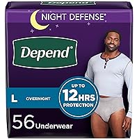 Night Defense Adult Incontinence Underwear for Men, Disposable, Overnight, Large, Grey, 56 Count (4 Packs of 14), Packaging May Vary