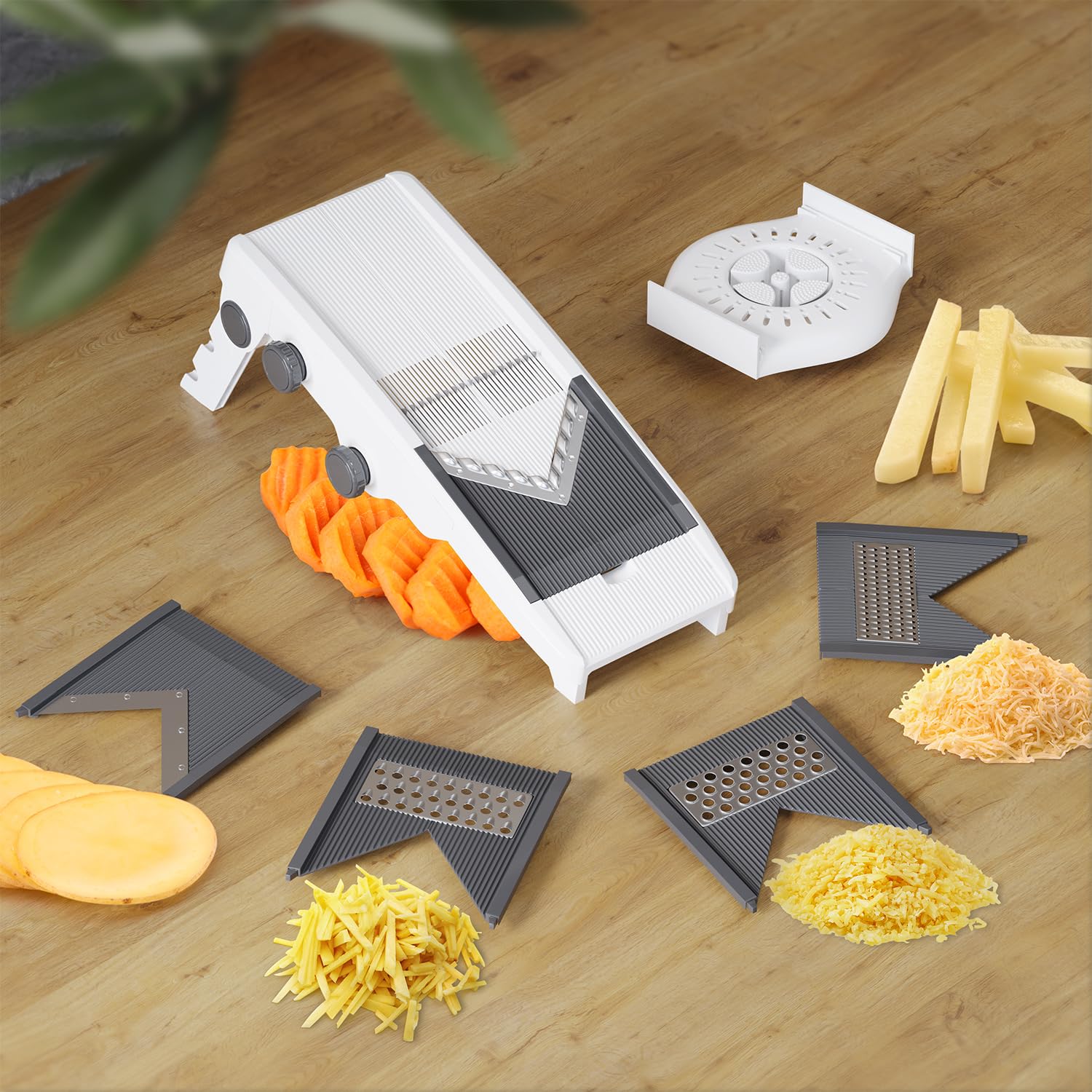 Mueller V-Pro 5-Blade Mandoline Slicer for Kitchen, Adjustable with Foldable Stand, Fruit, Vegetable Chopper, Cheese Grater, Fast Meal Prep, Dishwasher Safe, White