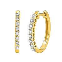 1/4 ct. T.W. Lab Diamond (SI1-SI2 Clarity, F-G Color) and 14K Gold Plating Over Sterling Silver Hoop Earrings