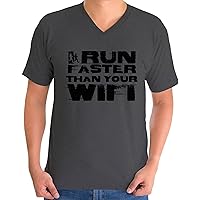 Awkward Styles Men's I Run Faster Than Your WiFi Hilarious Graphic V-Neck T Shirt Tops Running Workout