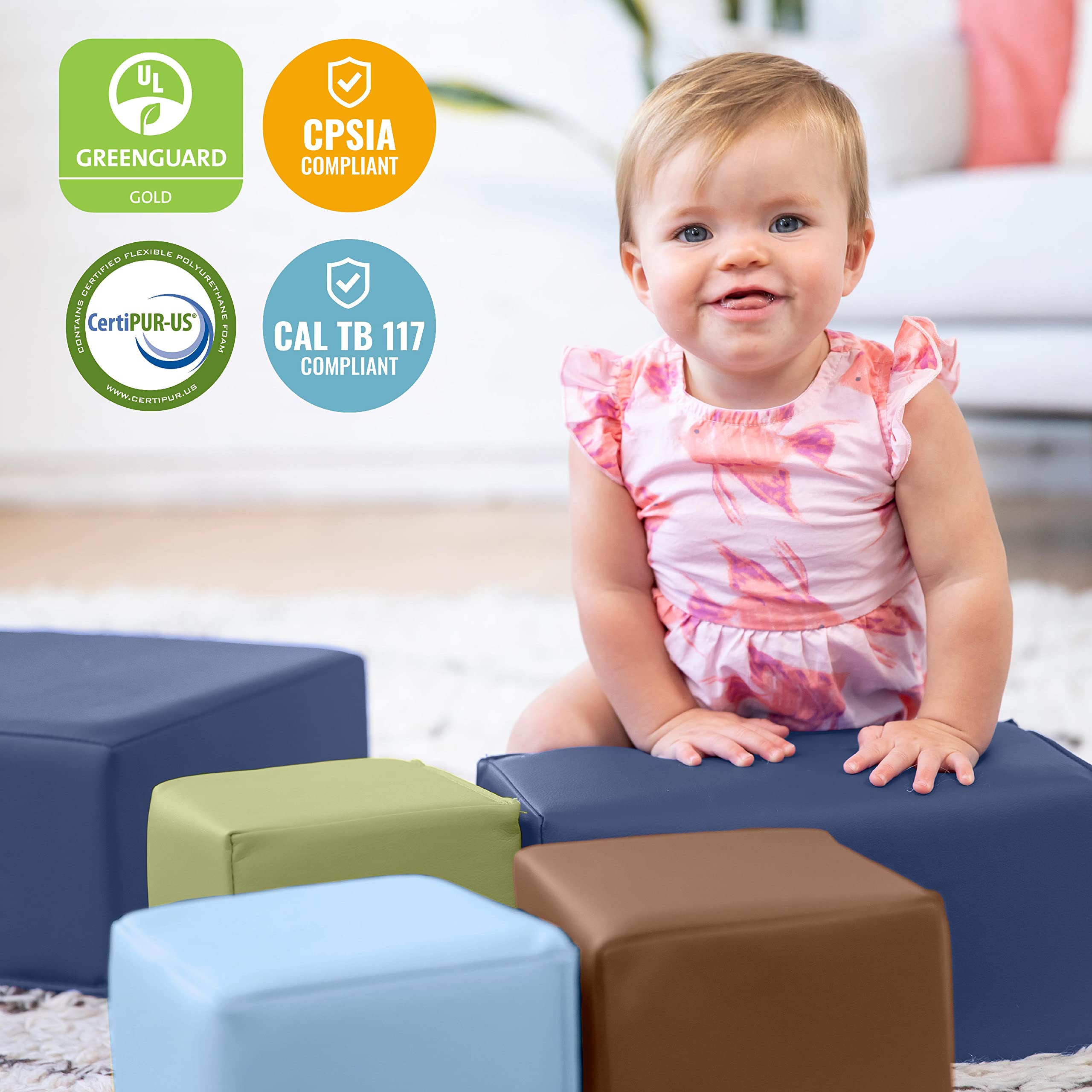 ECR4Kids SoftZone Toddler Foam Building Blocks, Foam Playset, Earthtone, 7-Piece