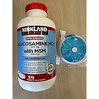 Costco Supplements Kirkland Signature Glucosamine HCI 1500mg, with MSM 1500 mg, 375 Tablet and Pill Organizer Bundle