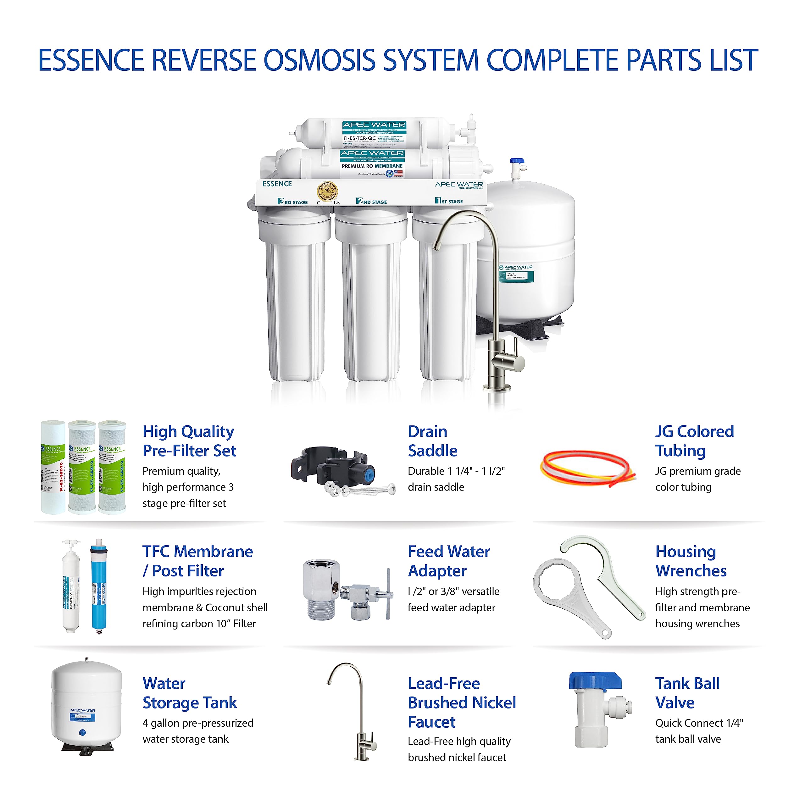 APEC Water Systems ROES-50 Essence Series Top Tier 5-Stage WQA Certified Ultra Safe Reverse Osmosis Drinking Water Filter System