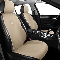 Luxury Suede Leather Universal Car Seat Cover with Headrest, Ultra-Thin and Breathable, Highlight Car Interior with Suede Leather, 2 PCS for Front Seats (Beige)