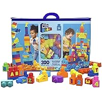 MEGA BLOKS First Builders Toddler Blocks Toys Set, Even Bigger Building Bag with 300 Pieces and Storage, Blue, Ages 1+ Years