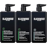 BLACKWOOD FOR MEN Active Man Daily Shampoo (17 Oz), Conditioner (17 Oz), and Pure Moisture Body Wash (17 Oz) Bundle