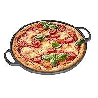 Cast Iron Pizza Pan, Pre-Seasoned Skillet with Handles, Baking Pan, Round Griddle for Dosa Tawa Roti, Comal for Tortillas, Baking Stove, Oven, Grill BBQ and Campfire (12-inch)