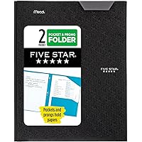 Five Star 2 Pocket Folder, Stay-Put Folder, Plastic Colored Folders with Pockets & Prong Fasteners for 3-Ring Binders, Great for Home School Supplies & Home Office, 11” x 8-1/2, Black (72113)