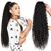 Long Curly Drawstring Ponytail Extension 24Inch Corn Wave Clip in Ponytail Extensions Synthetic Hairpiece for Black Women (4#)