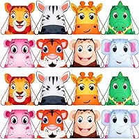 16 Pcs Animal Drawstring Gift Bags Farm Zoo Jungle String Party Goody Bags Party Favor Bags Carton Animal Drawstring Backpack with Ear for Kids Safari Baby Shower Birthday Party(Jungle Style)