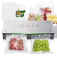 2-Pump Vacuum Sealer Machine, [2X Suction Power] Food Sealer for Dry, Wet Food, Sous Vide, 44Pcs Precut Bags Included, Easy-to-Clean Removable Drip Tray, Durable Silicone Gaskets, Silver