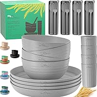 Wheat Straw Dinnerware Sets For 4 - Elder Kids Plates And Bowls Sets - Microwave Safe Dinnerware - Unbreakable Dinnerware Replace Plastic Dinnerware Set - Camping Dishes Set for 4 RV dishes