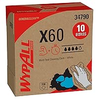 WypAll GeneralClean X60 Multi-Task Cleaning Cloths (34790), Pop-Up Box, Strong and Absorbent Towels, White (118 Sheets/Box, 10 Boxes/Case, 1,180 Sheets/Case)