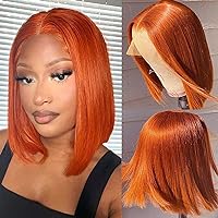 Ginger Orange Bob Wig Human Hair 13x4 HD Lace Front Bob Wigs for Women Pre Plucked Straight Human Hair Short Bob Wigs 150% Density Brazilian Virgin Hair (#350 Orange, 12 Inch)