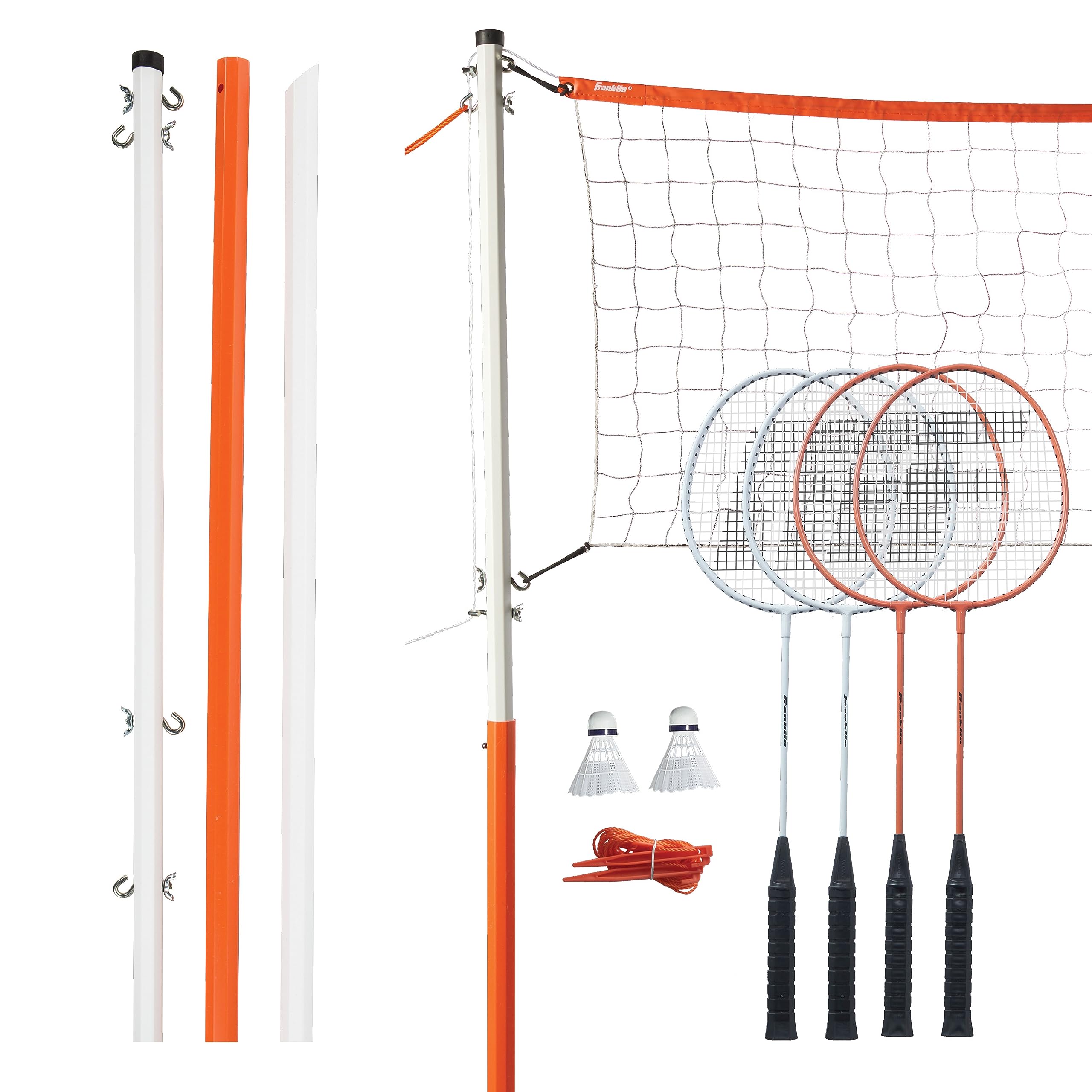 Franklin Sports Badminton Net Sets - Outdoor Backyard + Beach Badminton Net + Equipment Set - (4) Rackets + (2) Birdies + Portable Net Included - Adults + Kids Set