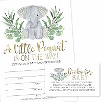 25 Elephant Greenery Baby Shower Invitations, 25 Books For Baby Shower Request Cards, Sprinkle Invite, Bring A Book Instead Of A Card, Baby Shower Invitation Inserts Baby Shower Guest Book Alternative