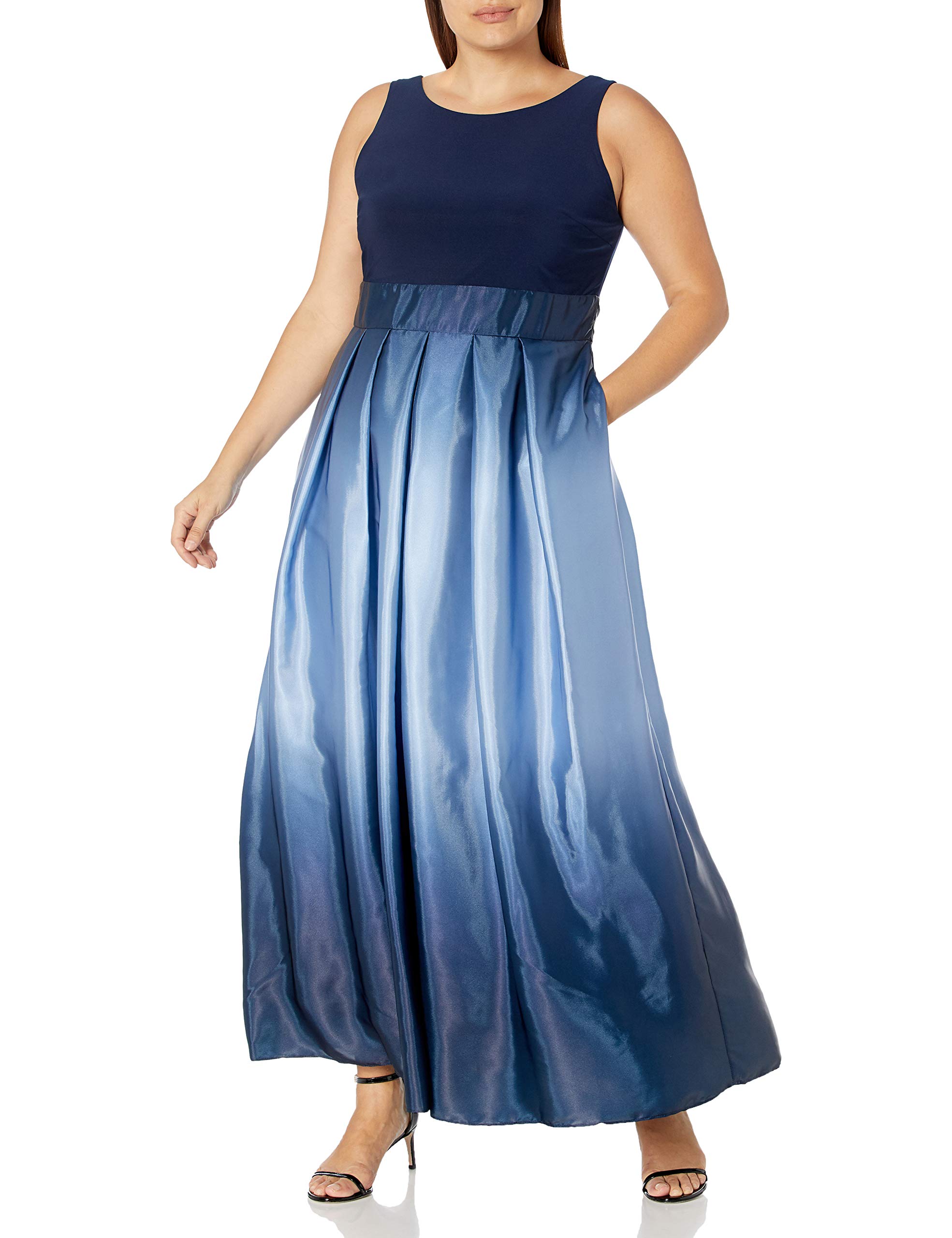 S.L. Fashions Women's Plus Size Long Satin Ombre Party Dress With Pockets