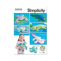 Simplicity Plush Frog, Lizard, Alligator, Turtle, and Axolotl Sewing Pattern Kit, Design Code, One Size, Multicolor