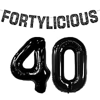 KatchOn, Giant Black 40 Balloon Numbers - 40 Inch | Glitter Black Fortylicious Banner - No DIY, 10 Feet | Happy 40th Balloons for 40th Birthday Decorations Women | Black 40th Birthday Decorations