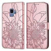 Phone Flip Case Slim Case Compatible with Samsung Galaxy S9 Wallet Case with Card Holder, Embossed Floral Cover Leather Folio Flip Case Shockproof Protective Cover Compatible with Woman phone protecti