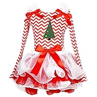Christmas Dress Xmas Tree Red White Chevron L/s Shirt Petal Skirt Set 1-8y