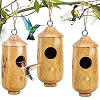 Hummingbird House for Outside Hanging,Wooden Humming Bird Nest 3 Pcs with Hemp Ropes (MI3722)