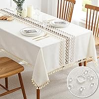 QIANQUHUI Embroidered Tablecloth for Dining Table,Dust Proof Spillproof Soil Resistant Cotton Linen Rectangle Table Cloths (Coffee Wheat, Rectangle/Oblong, 55'x120'', 10-12 Seats)