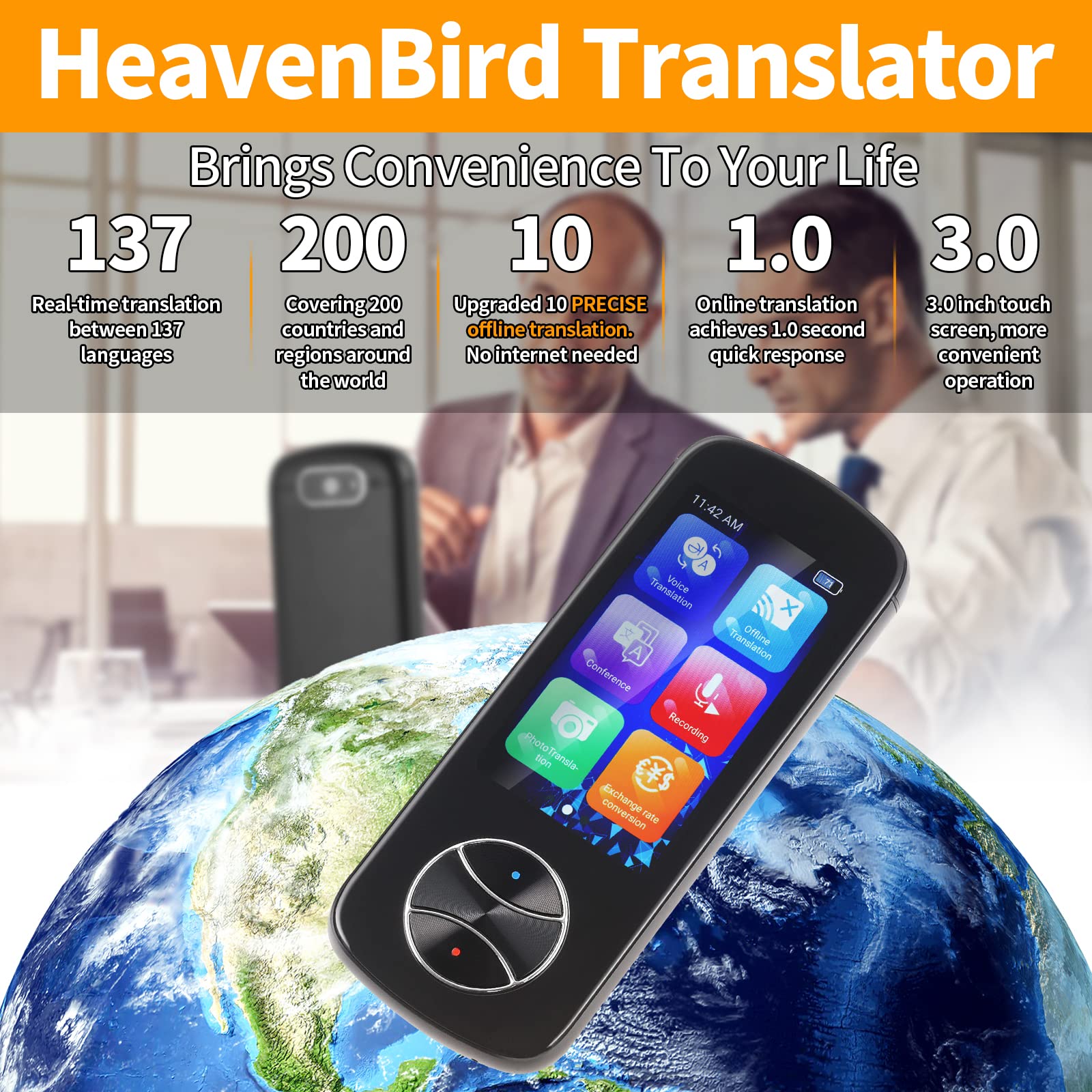 Portable Language Translator Device, 137 Languages Smart Two-Way Instant Voice Translator, Photo Translation, Offline/WiFi Translator with 3.0 HD Touch Screen for Travel, Business Communications