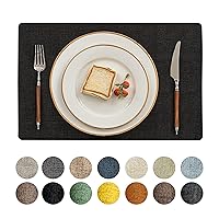 Romanstile Vinyl Placemats Set of 8-12 X 18 Inch - Heat Resistant Place Mats 100% Waterproof Oilproof Wipeable Reversible Faux Leather Table Mats for Kitchen/Dining/Party/Holiday, Black
