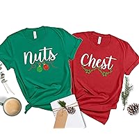 Chest And Nuts Christmas Shirts, Couples Matching Pajamas Top For Christmas Outfit, His and Her Christmas Shirts, Matching Couples Christmas Shirts, Funny Christmas Couple Pajamas Matching Sets