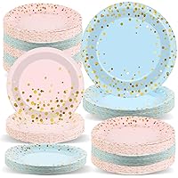 Wiooffen 96PCS Gender Reveal Party Supplies Baby Shower Party Tableware Gender Reveal Plates Napkins Set Boys Girls Blue Pink Paper Plates for Baby Shower Wedding Birthday Party 48 Guests(7in, 9in)