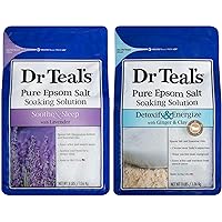 Dr Teal's Pure Epsom Salt Bath Variety Gift Set (2 Pack, 3lb Ea.) - Soothe & Sleep Lavender, Detoxify & Energize Ginger & Clay - Essential Oils Remove Harmful Toxins from Body, Promotes Better Sleep