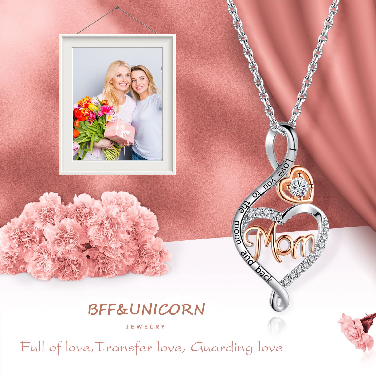 BFF&UNICORN Best Gifts for Women,Sterling Silver Mom Grandma Necklace, Birthday Mothers Day Jewelry Gifts for Mom Grandma Wife from Daughter Son