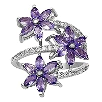 925 Sterling Silver Marquise Shape Tanzanite With Natural Zircon Gemstone Floral Designer Cluster Half Eternity Ring